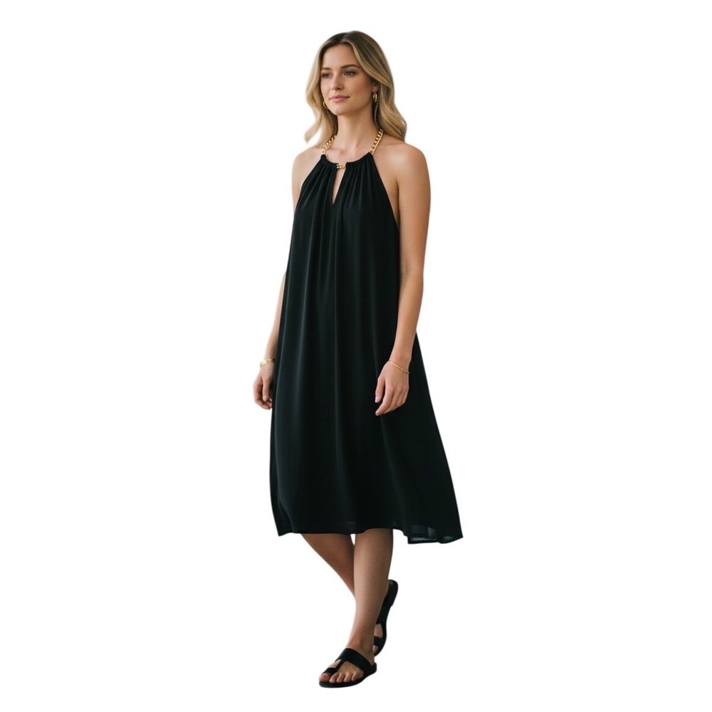 Micheal Kors Black Knee Length Dress Gold Accents Size Medium